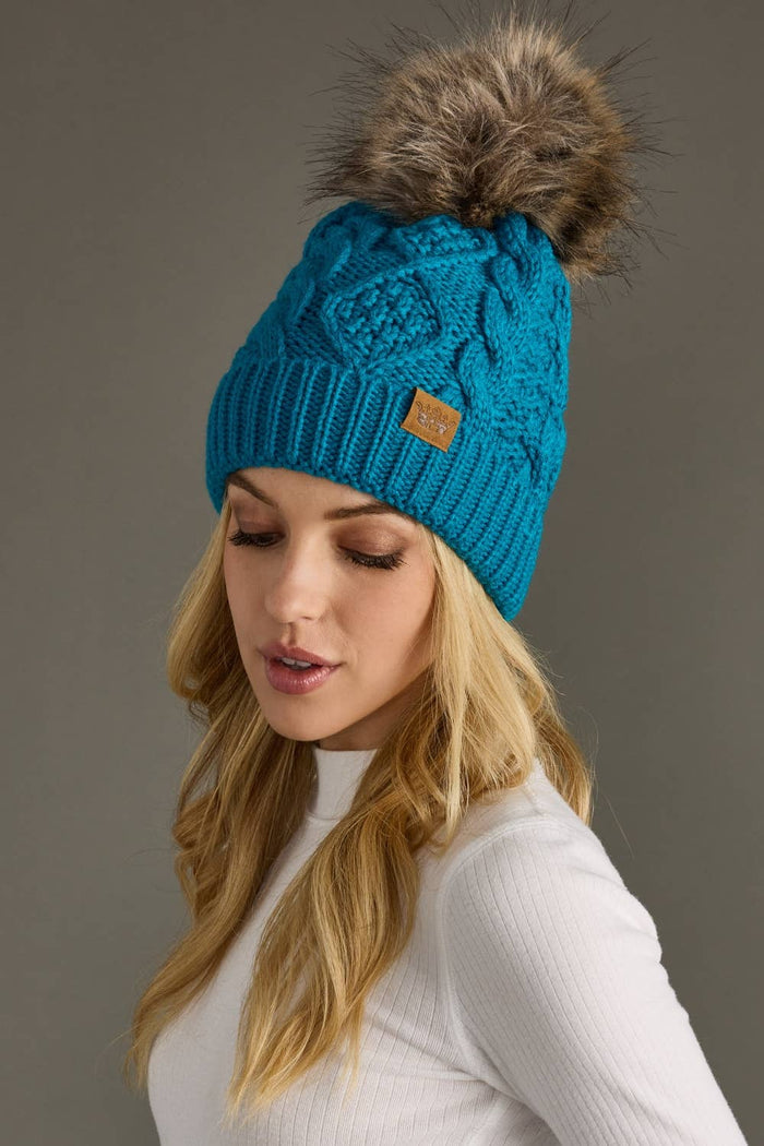 Sapphire Blue Cable Knit Pom Hat-Lemons and Limes Boutique