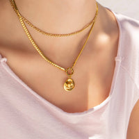 18K Gold PVD Stainless Steel Curb Charm Holder Necklace-Lemons and Limes Boutique