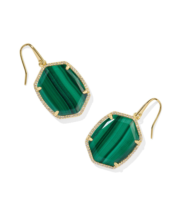 Daphne Pave Frame Drop Earrings in Gold Green Malachite by Kendra Scott-Lemons and Limes Boutique