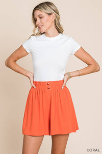 Soft Blended Button Detail Shorts in Coral-Lemons and Limes Boutique