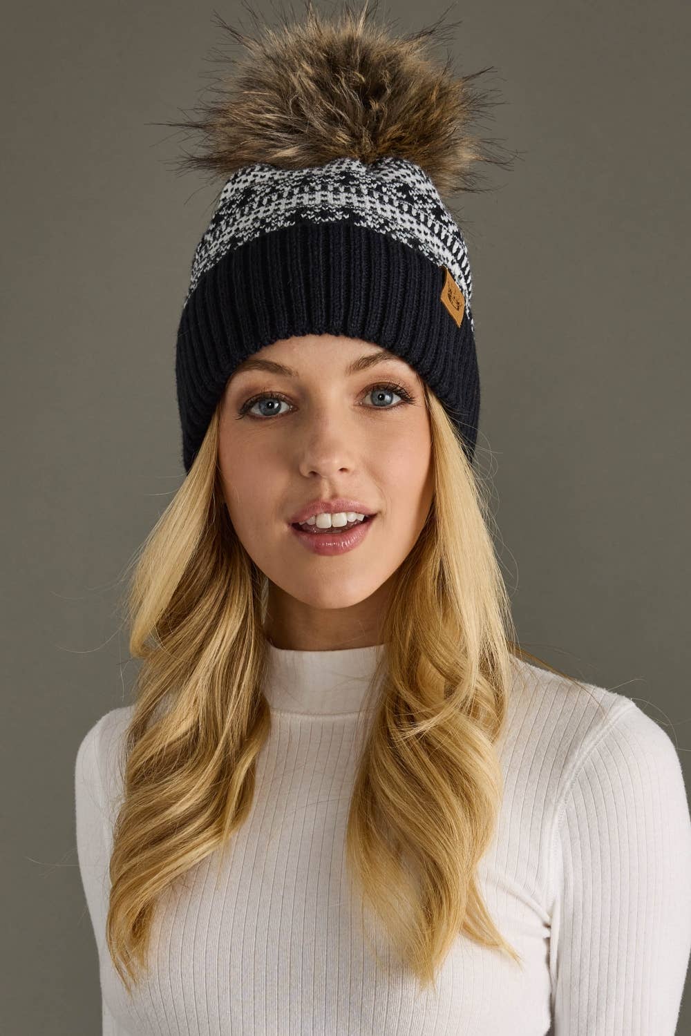 Black & White Winter Pattern Pom Hat-Lemons and Limes Boutique