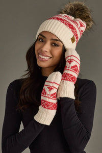 Cream & Red Patterned Pom Hat-Lemons and Limes Boutique