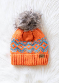 Orange & Speckled Pattern Pom Hat-Lemons and Limes Boutique