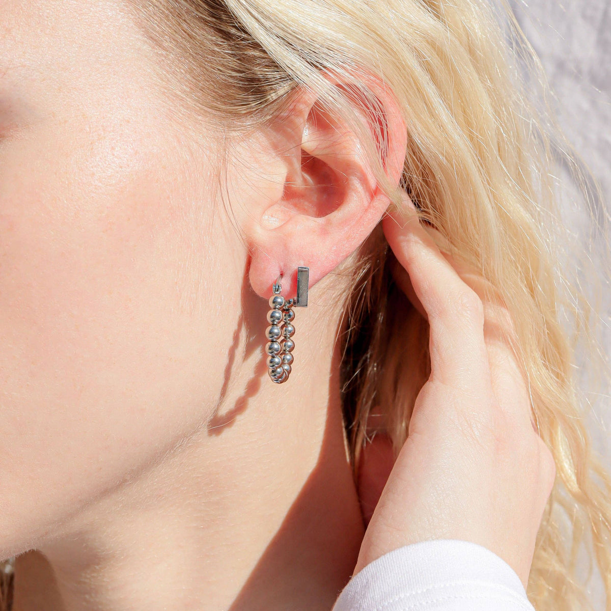 18K Gold PVD Stainless Steel Circle Ball Hoop Earrings-Lemons and Limes Boutique