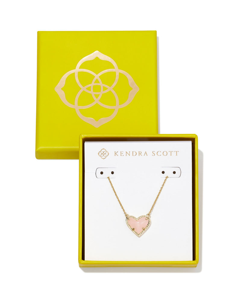 Boxed Ari Heart Short Pendant Gold Rose Quartz by Kendra Scott-NECKLACES-Lemons and Limes Boutique