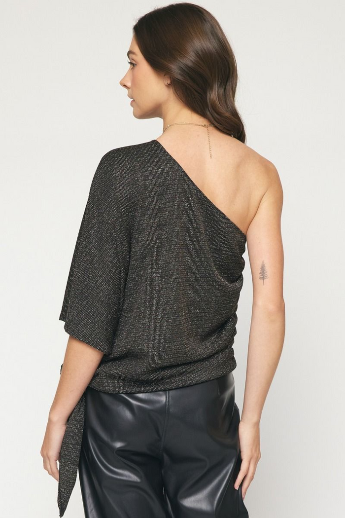 Single Sleeve Top in Black and Gold-Lemons and Limes Boutique