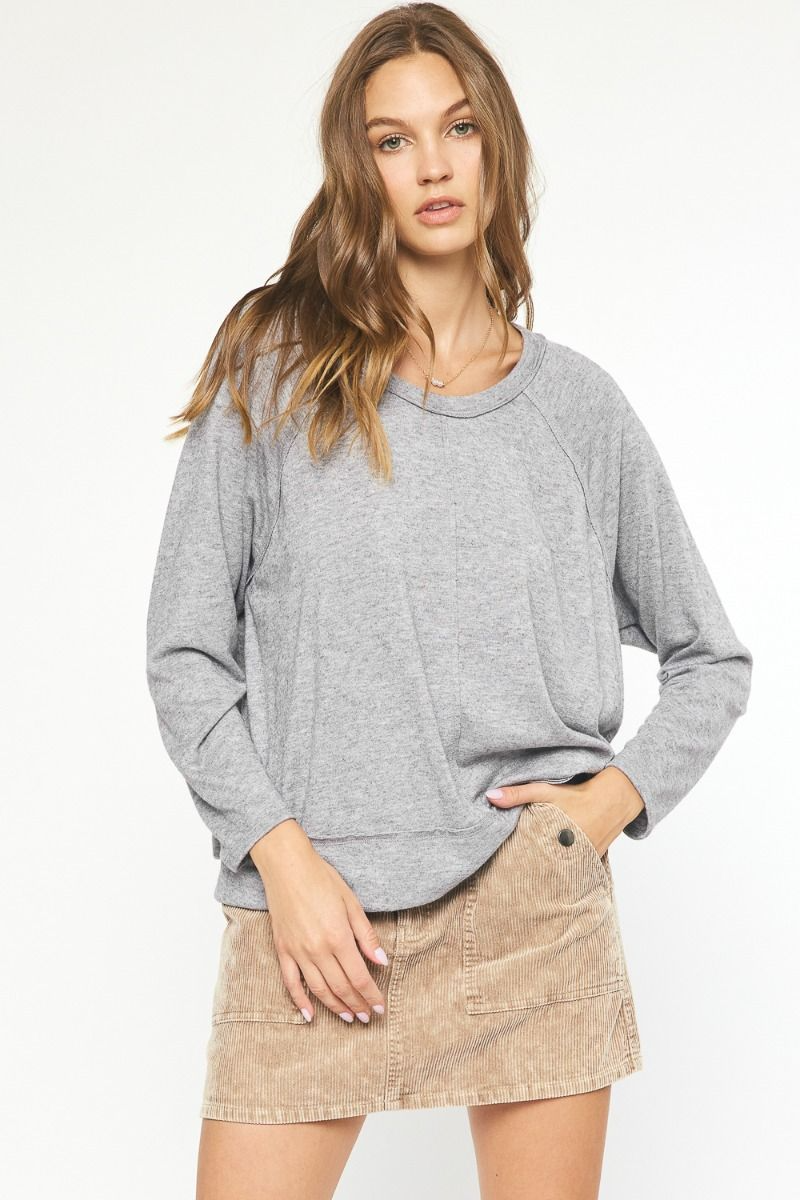 Round Neck Top in Heather Grey-Lemons and Limes Boutique
