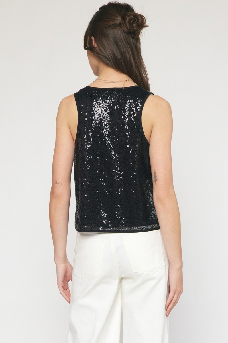 Round Neck Sequin Top in Black-Lemons and Limes Boutique