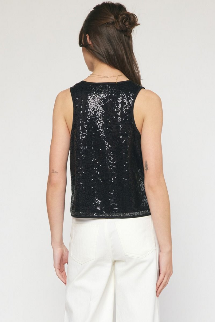 Round Neck Sequin Top in Black-Lemons and Limes Boutique