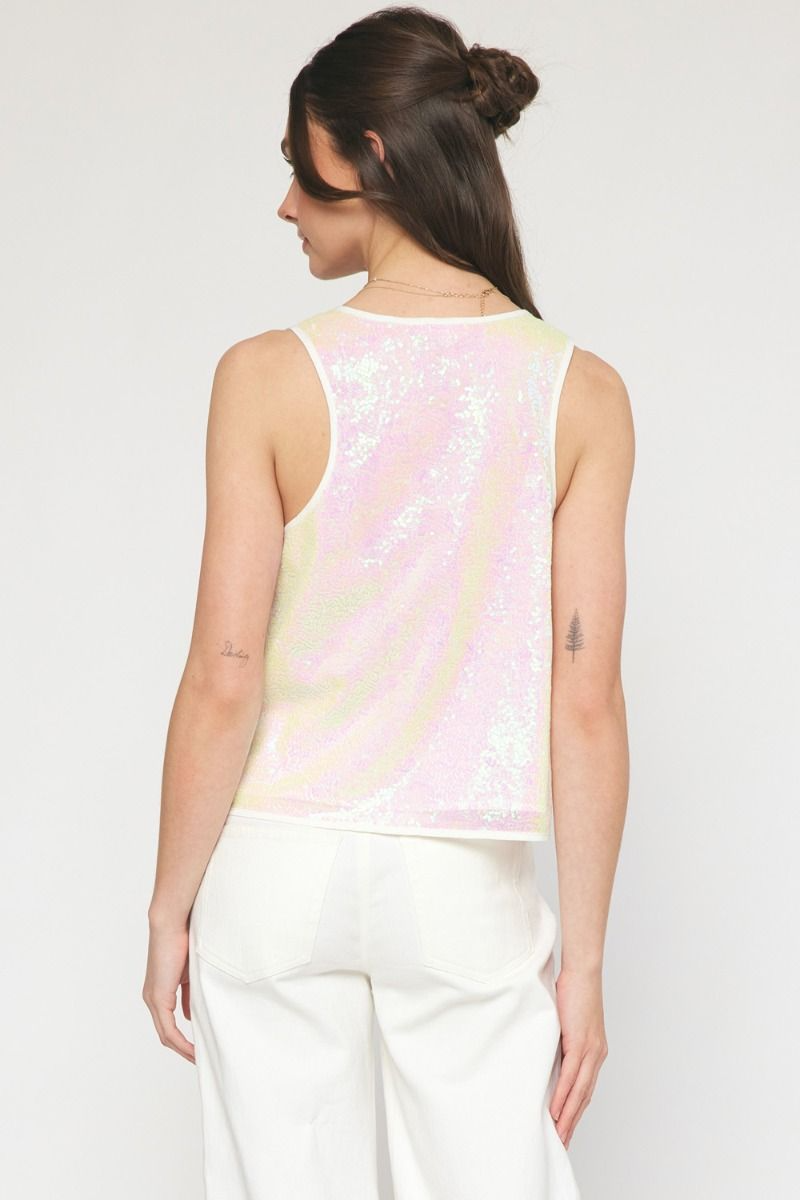 Round Neck Sequin Top in Pearl-Lemons and Limes Boutique