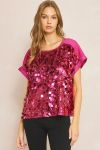 Sequin Short Sleeve Top in Magenta-Lemons and Limes Boutique