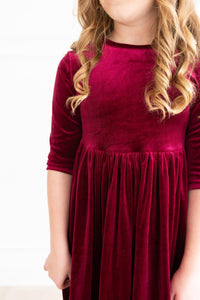 Cranberry Velvet Twirl Dress-Velvet Twirl Dress-Lemons and Limes Boutique