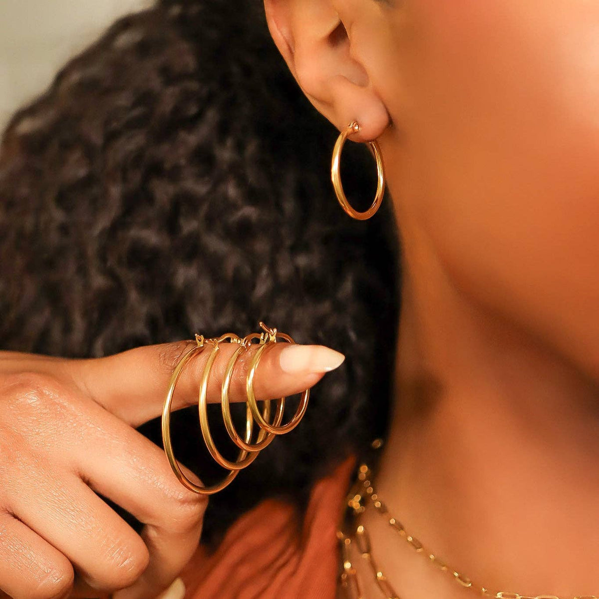 18K Gold PVD Stainless Steel Round Tube Hoop Earrings-Lemons and Limes Boutique