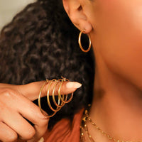 18K Gold PVD Stainless Steel Round Tube Hoop Earrings-Lemons and Limes Boutique