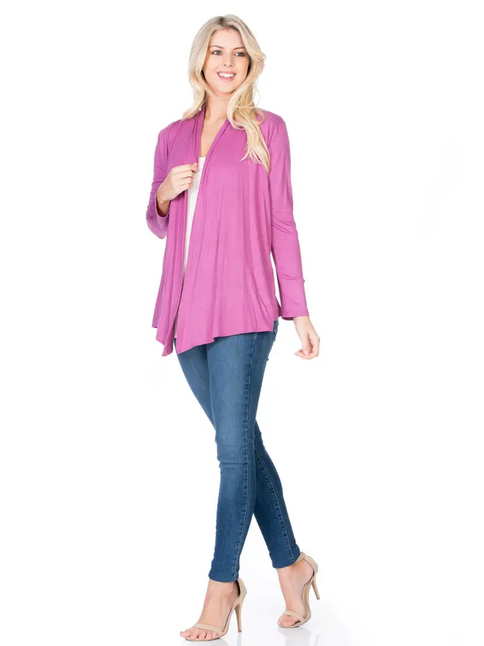 Darla Open Front Draped Long Sleeve Cardigan in Antique Mauve--Lemons and Limes Boutique
