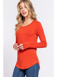 Long Sleeve Round Neck Rayon Spandex Jersey Top in Burnt Rust-Lemons and Limes Boutique