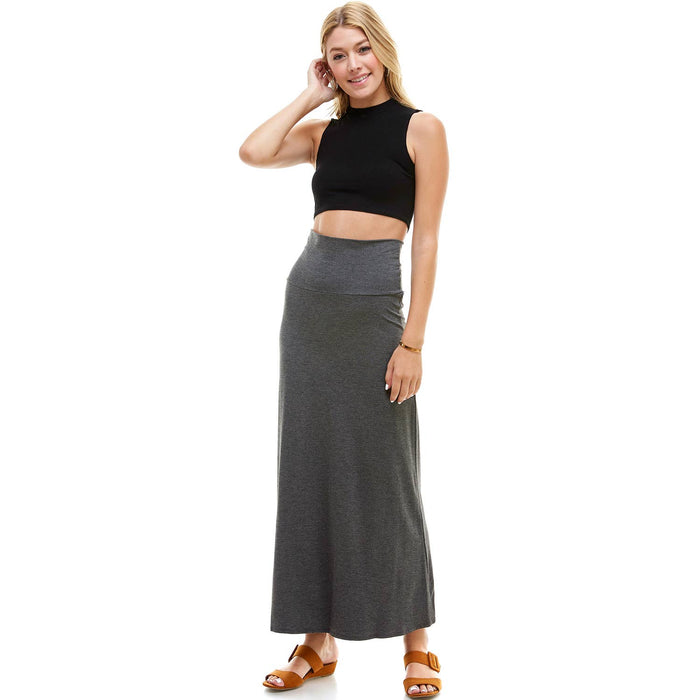 High Waist Solid Soft Maxi Skirt in Charcoal--Lemons and Limes Boutique