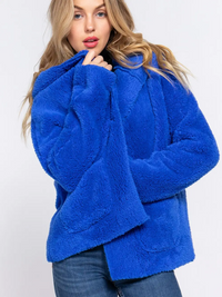 Long Dolman Sleeve Hoodie Sherpa Jacket in Royal Blue-Lemons and Limes Boutique