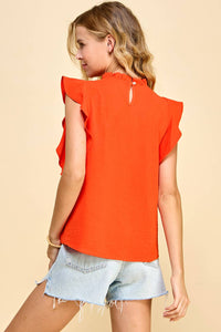 Solid Top with Ruffled Neck and Sleeves in Sunset--Lemons and Limes Boutique