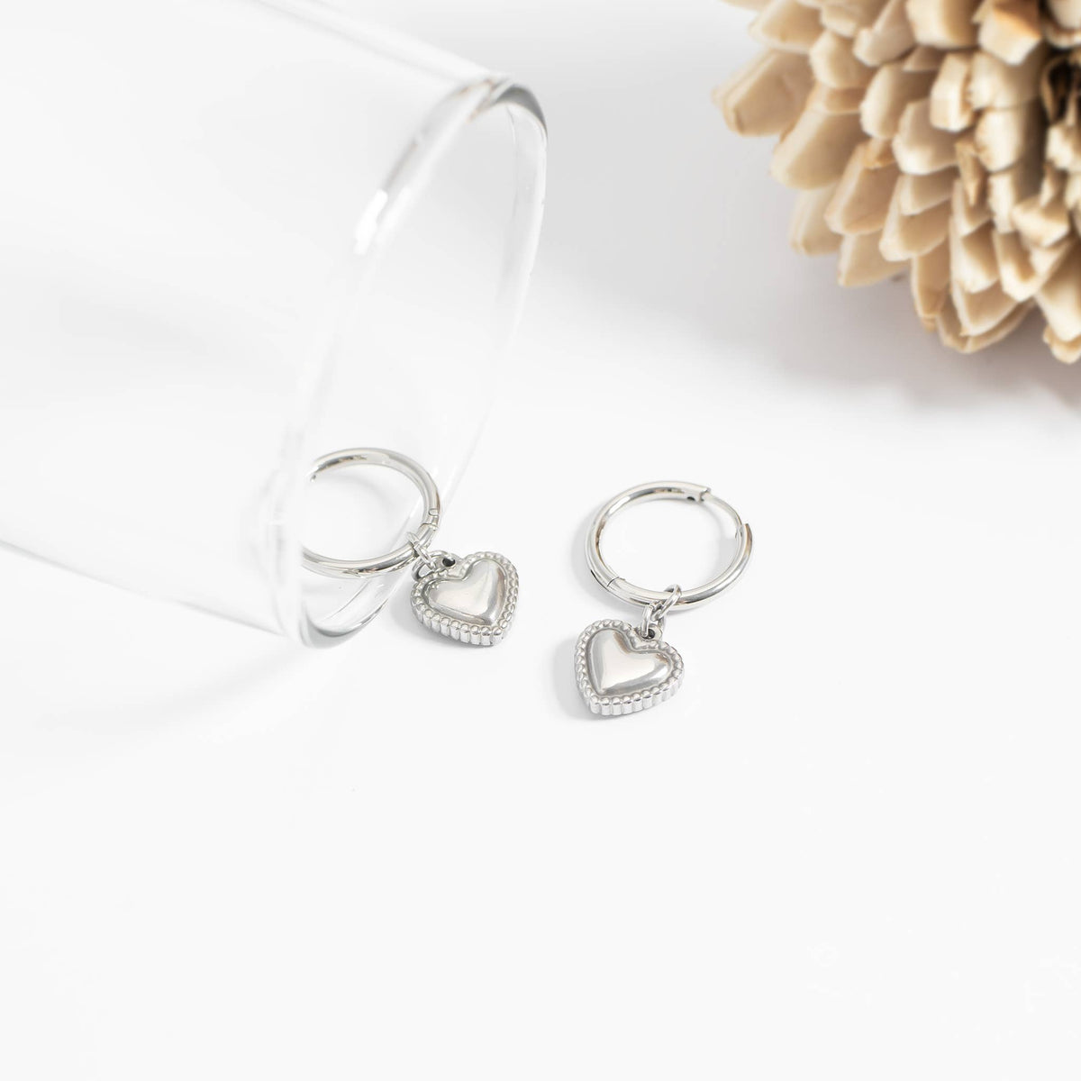 18K Gold PVD Stainless Steel Heart Pendant Hoop Earrings-Lemons and Limes Boutique