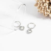 18K Gold PVD Stainless Steel Heart Pendant Hoop Earrings-Lemons and Limes Boutique