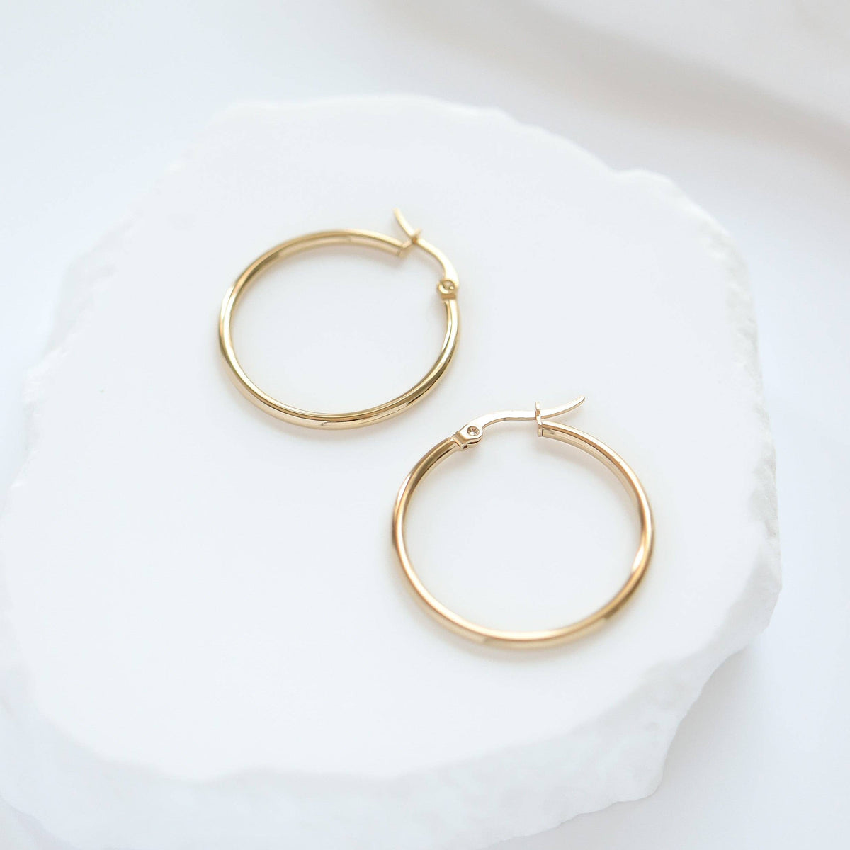 18K Gold PVD Stainless Steel Round Tube Hoop Earrings-Lemons and Limes Boutique