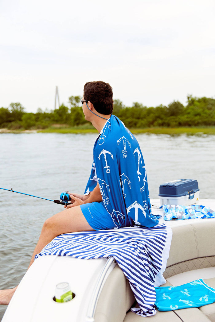 UPF 50+ Pool & Beach Towel XL in Blue Anchor--Lemons and Limes Boutique