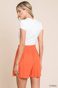 Soft Blended Button Detail Shorts in Coral-Lemons and Limes Boutique