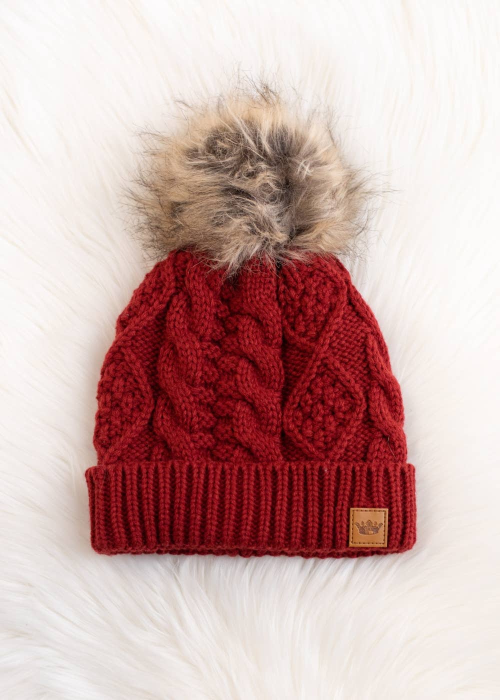 Dark Red Cable Knit Pom Hat-Lemons and Limes Boutique