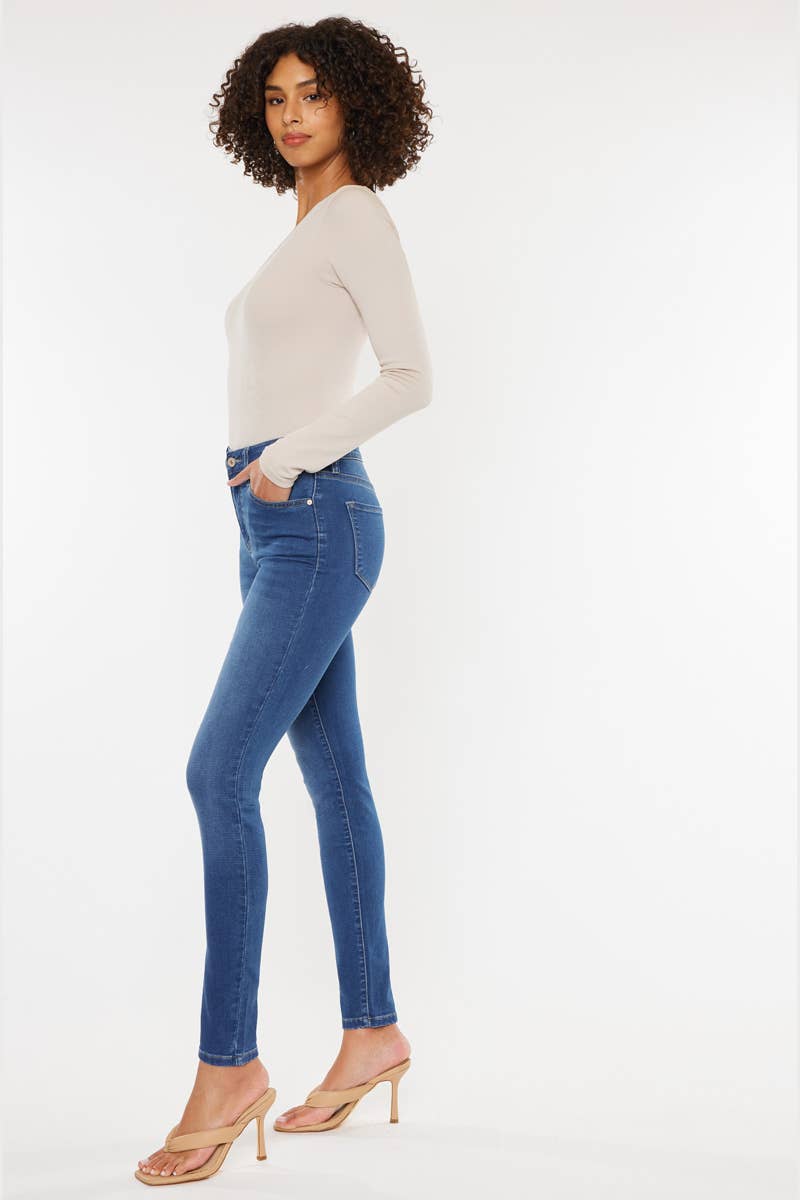 Luella High Rise Super Skinny Jeans in Medium Stone Wash by Kan Can USA--Lemons and Limes Boutique