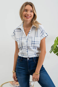 Plaid Short Sleeve Button Down Shirt in Blue-Lemons and Limes Boutique