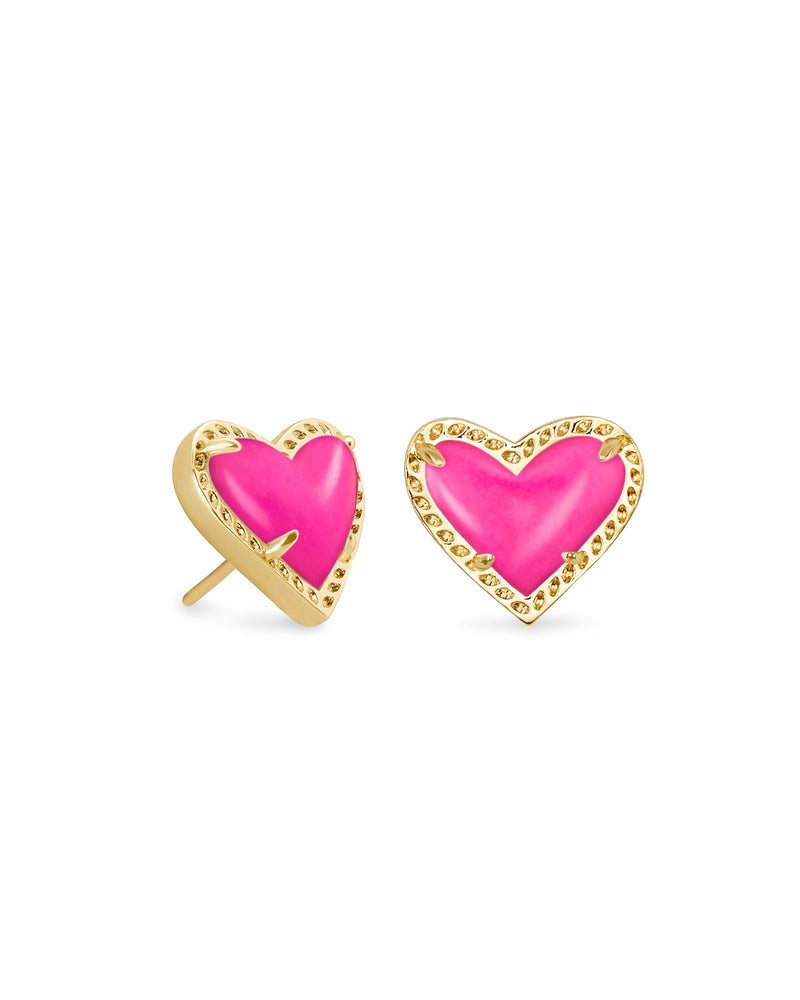 Ari Heart Stud Earrings In Gold Magenta by Kendra Scott-Lemons and Limes Boutique