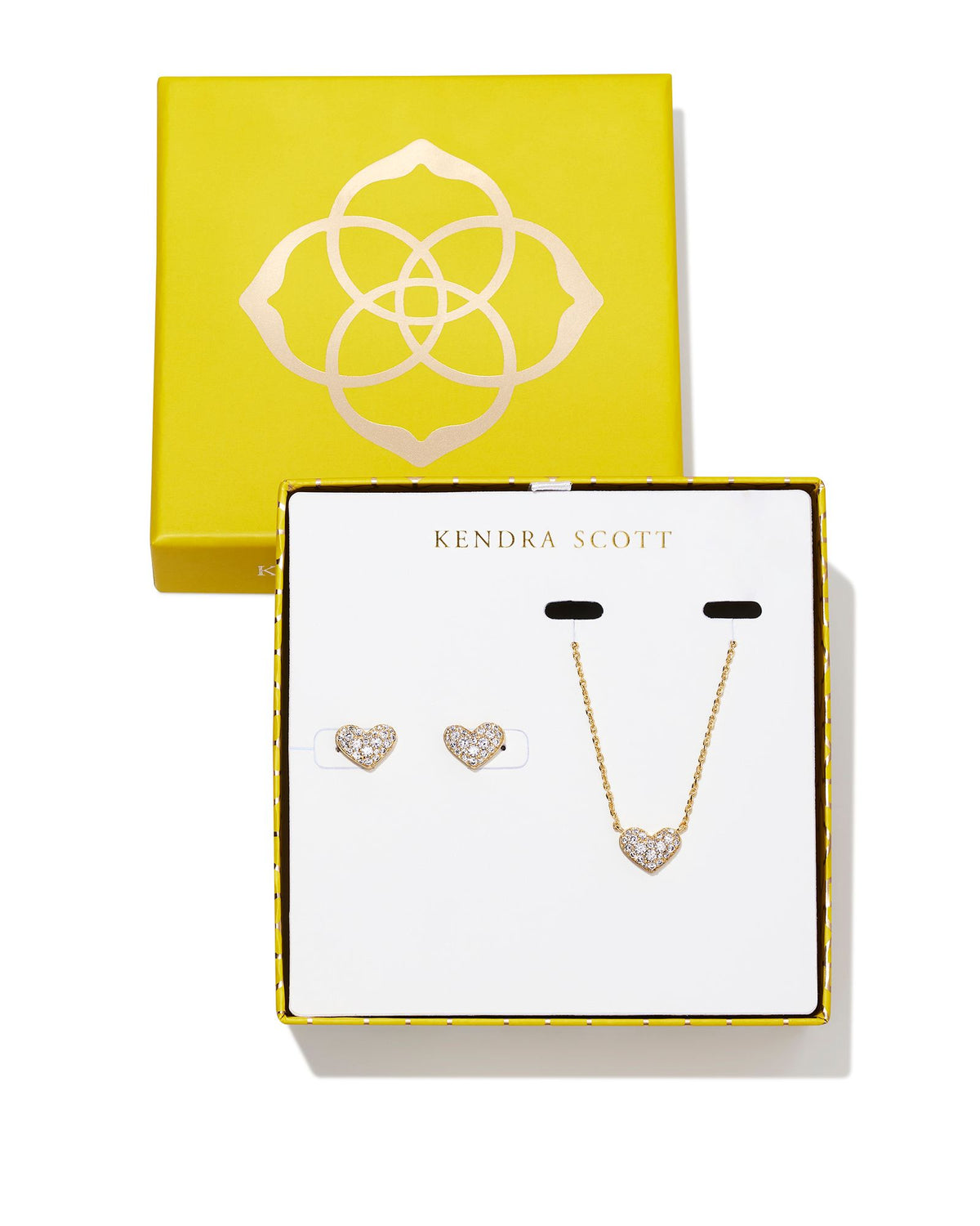 Ari Pave Crystal Heart Pendant & Stud Earring Gift Set in Gold by Kendra Scott-Lemons and Limes Boutique