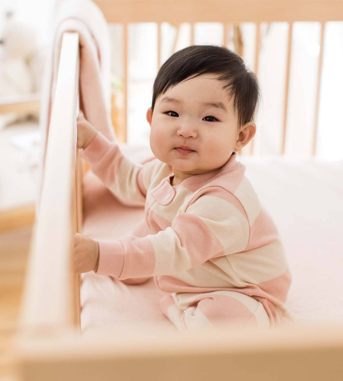 Rugby Stripe Organic Cotton Sleep & Play in Pink Sand-Lemons and Limes Boutique