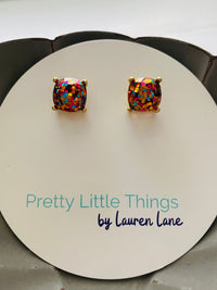Glitter Studs Earrings-Stud Earrings-Multi (Gold Setting)-Lemons and Limes Boutique