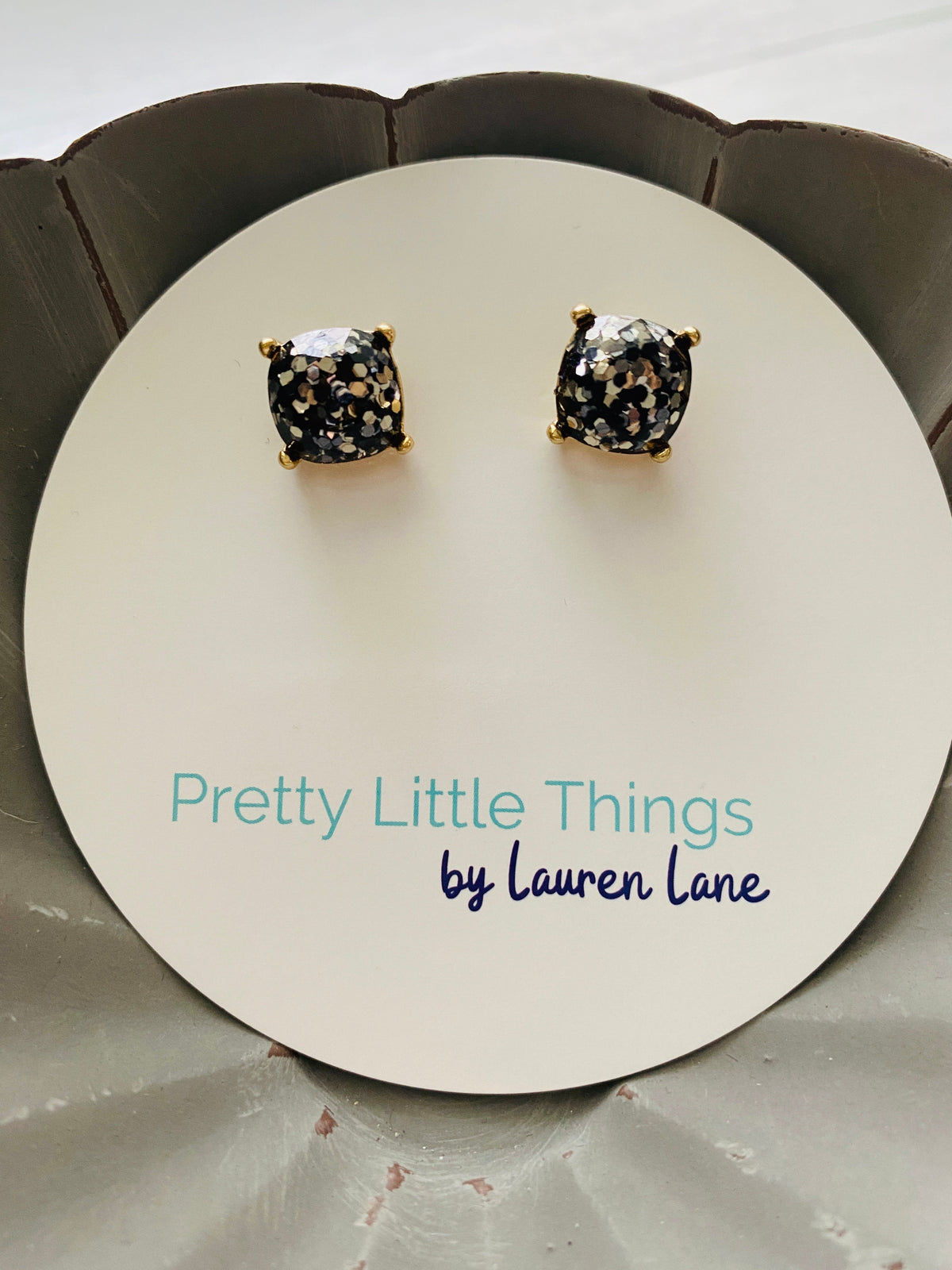 Glitter Studs Earrings-Stud Earrings-Charcoal-Lemons and Limes Boutique