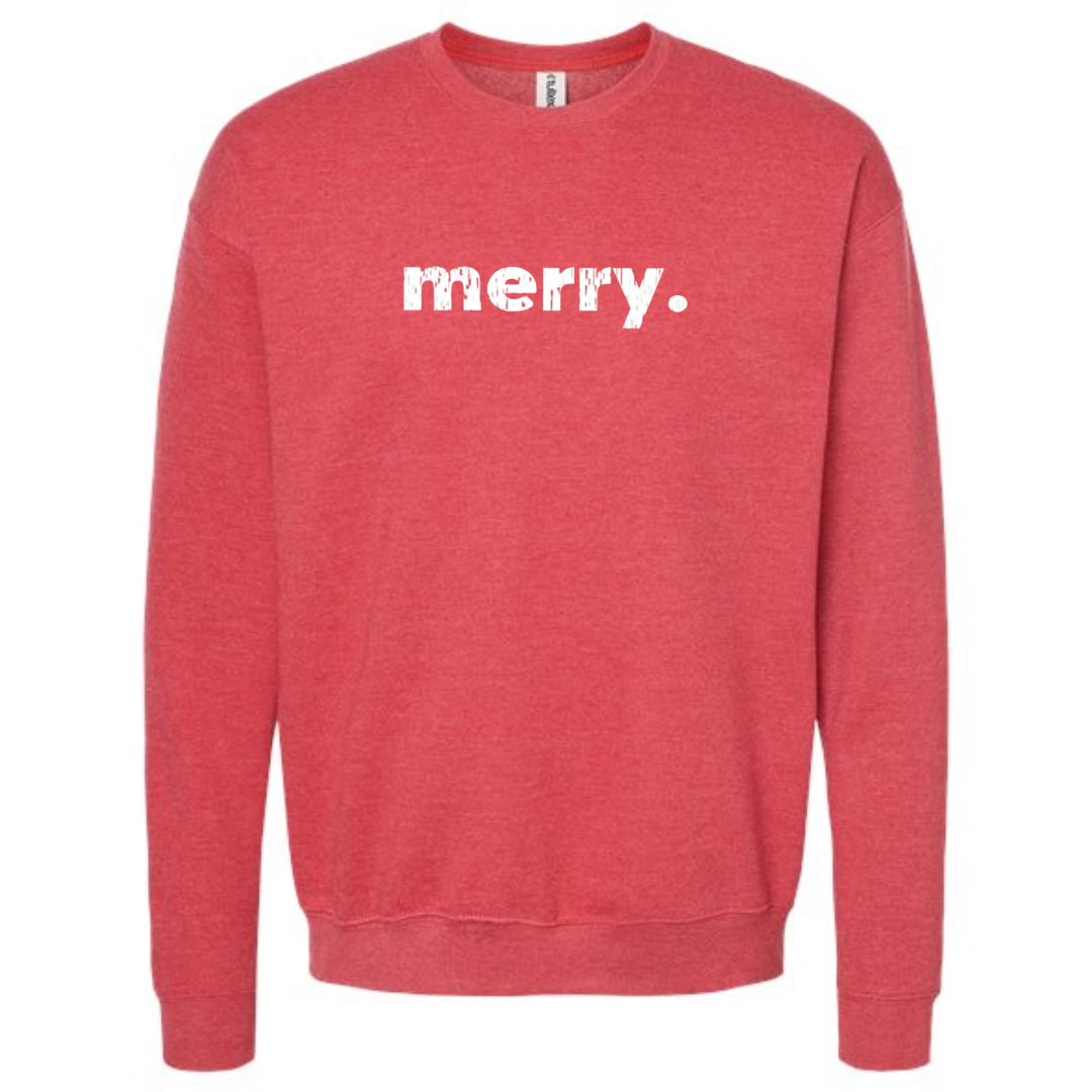 RETIRED-merry. Sweatshirt on Heather Red--Lemons and Limes Boutique