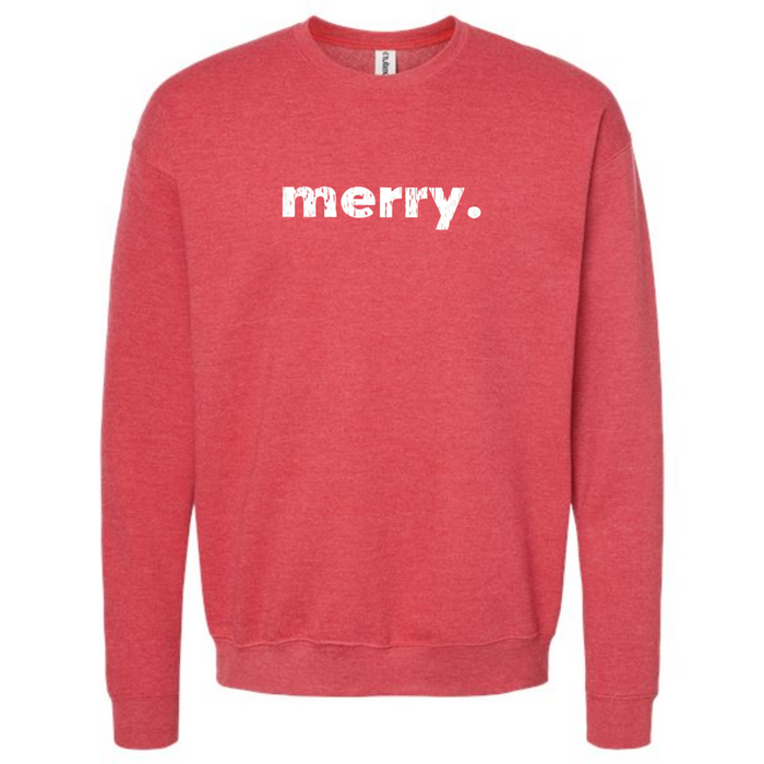 RETIRED-merry. Sweatshirt on Heather Red--Lemons and Limes Boutique