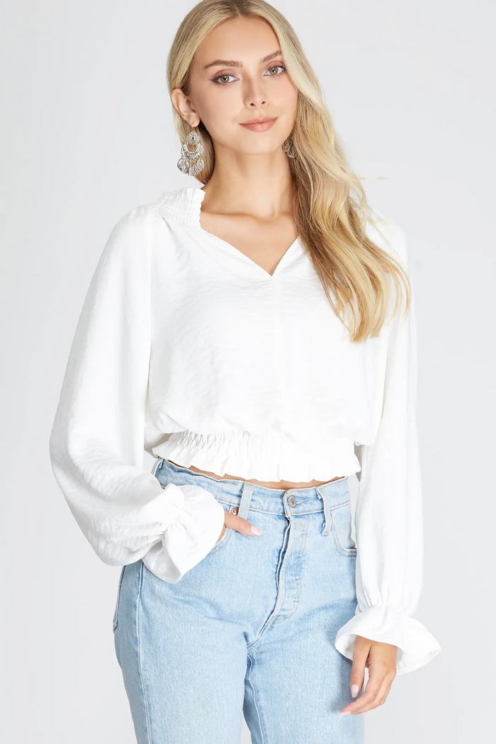 Long Sleeve Top in Off White-Lemons and Limes Boutique