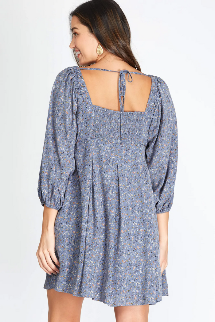 Woven Print Dress in Dusty Blue-Lemons and Limes Boutique