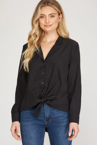 Long Sleeve Woven Shirt in Black-Lemons and Limes Boutique