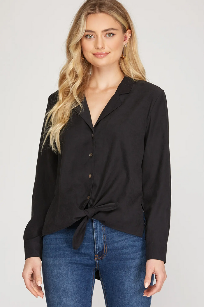 Long Sleeve Woven Shirt in Black-Lemons and Limes Boutique