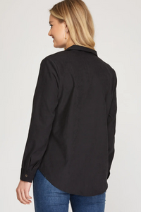 Long Sleeve Woven Shirt in Black-Lemons and Limes Boutique