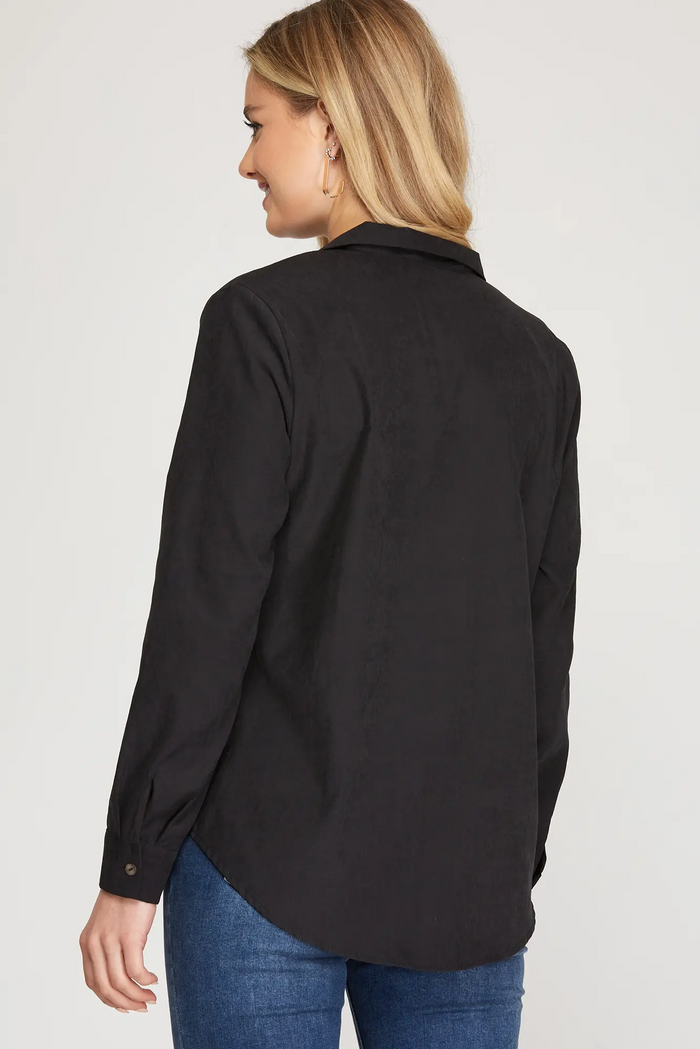 Long Sleeve Woven Shirt in Black-Lemons and Limes Boutique