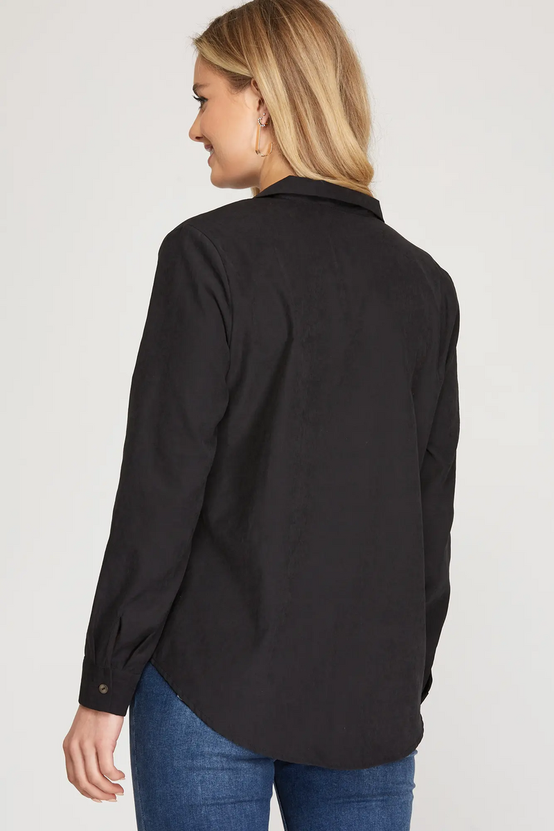 Long Sleeve Woven Shirt in Black-Lemons and Limes Boutique