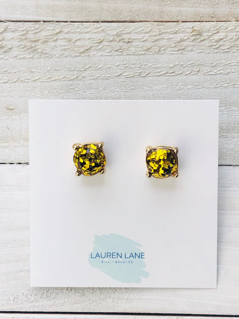 Glitter Studs Earrings-Stud Earrings-Gold-Lemons and Limes Boutique