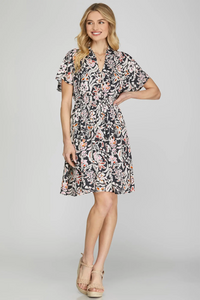 Drop Sleeve Collared Dress in Black-Lemons and Limes Boutique