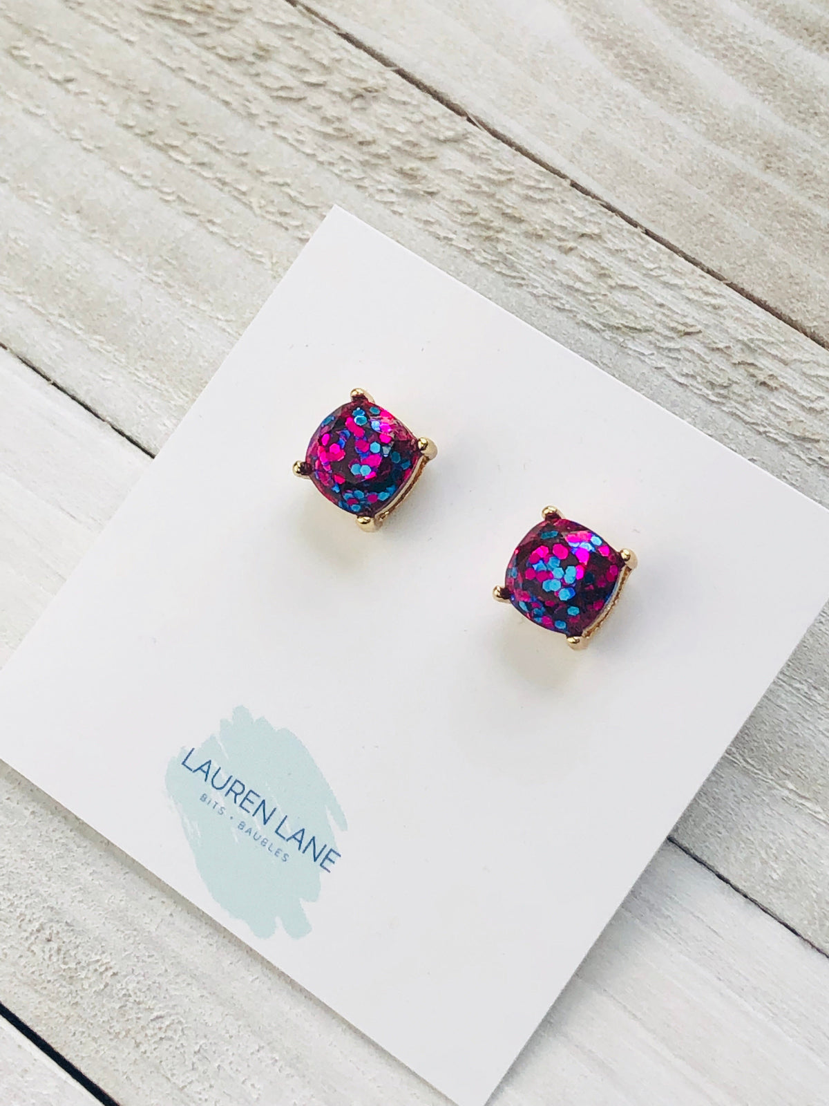 Glitter Studs Earrings-Stud Earrings-Pink & Purple-Lemons and Limes Boutique