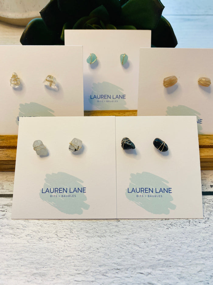 Kara Wire Wrapped Natural Stone Stud Earrings--Lemons and Limes Boutique