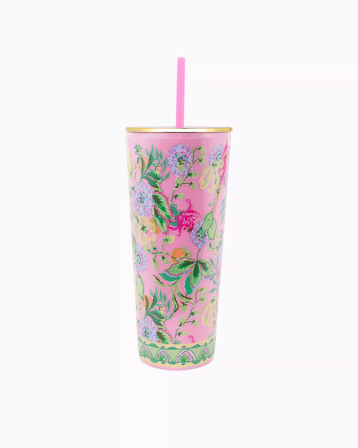 Tumbler with Straw in Via Amore Spritzer by Lilly Pulitzer--Lemons and Limes Boutique